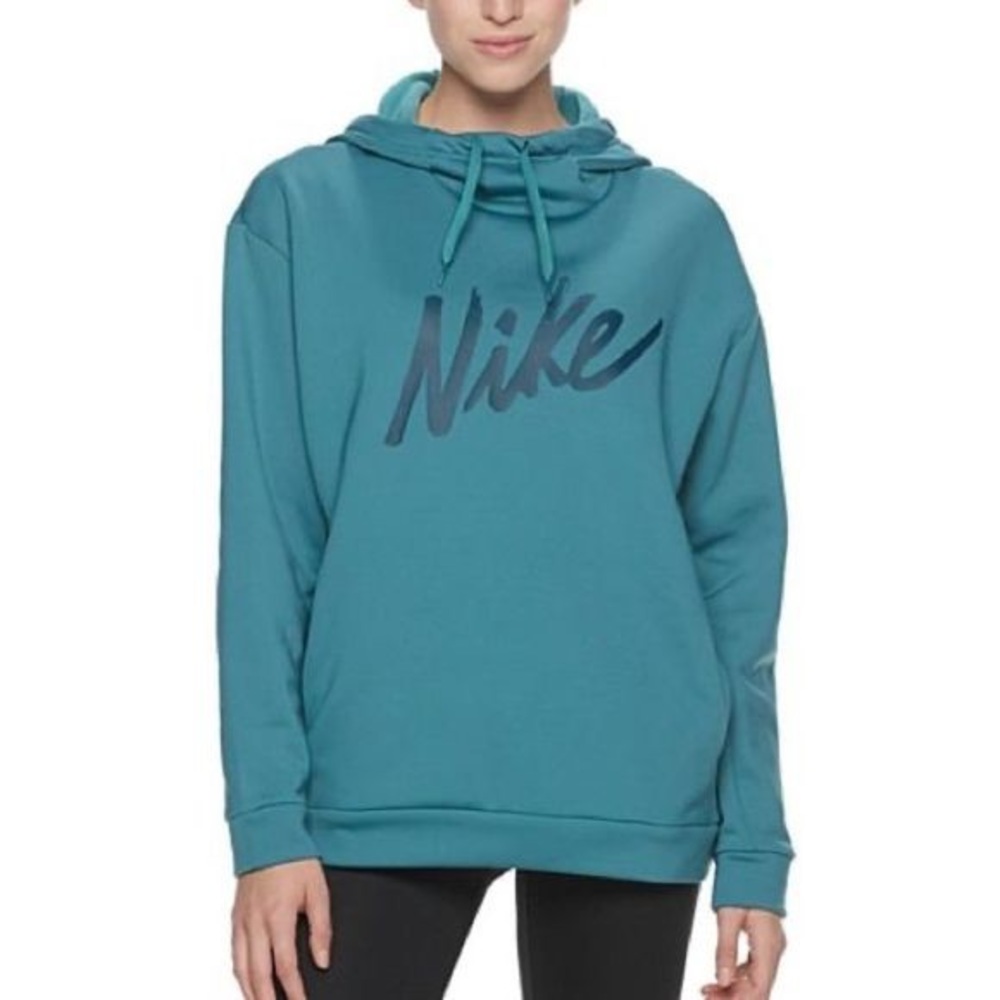 Women's XS NIKE Therma Soft Fleece Green/Blue Pullover Hoodie